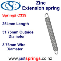 Zinc Extension Spring 254mm Length (various sizes)