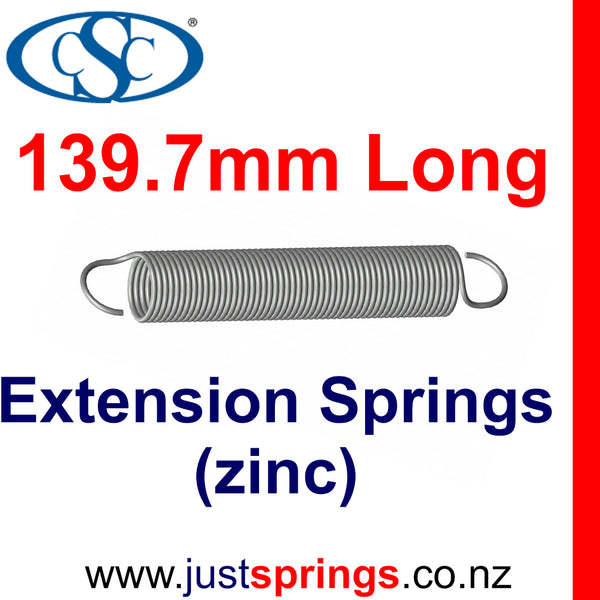 Zinc Extension Spring 139.7mm Length (various sizes) - Just Springs