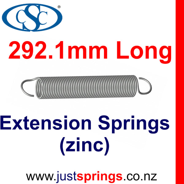 Zinc Extension Spring 292.1mm Length (various sizes) - Just Springs