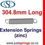 Zinc Extension Spring 304.8mm Length (various sizes) - Just Springs