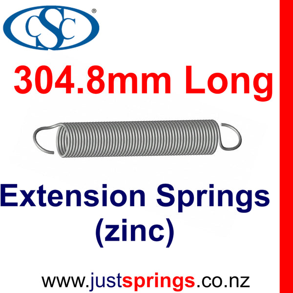 Zinc Extension Spring 304.8mm Length (various sizes) - Just Springs