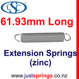 Zinc Extension Spring 61.93mm Length (various sizes) - Just Springs