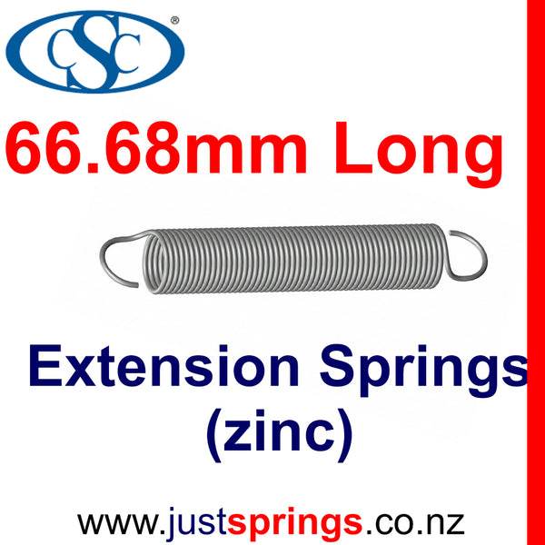 Zinc Extension Spring 66.68mm Length (various sizes) - Just Springs