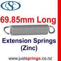 Zinc Extension Spring 69.85mm Length (various sizes) - Just Springs