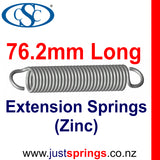 Zinc Extension Spring 76.2mm Length (various sizes) - Just Springs