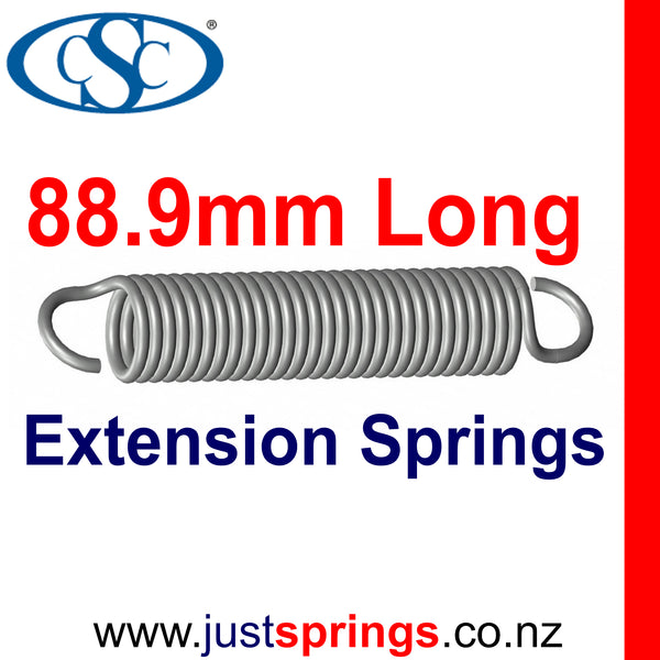 Zinc Extension Spring 88.9mm Length (various sizes) - Just Springs